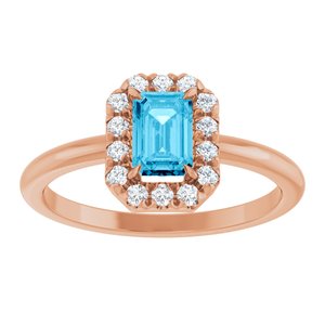 14K Rose Gold Natural Aquamarine & 1/5 CTW Natural Diamond French-Set Halo-Style Ring
