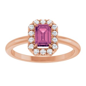 14K Rose Gold Natural Pink Tourmaline & 1/5 CTW Natural Diamond French-Set Halo-Style Ring