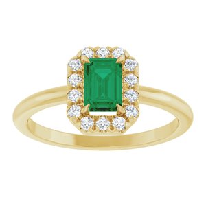 14K Yellow Gold Natural Emerald & 1/5 CTW Natural Diamond French-Set Halo-Style Ring