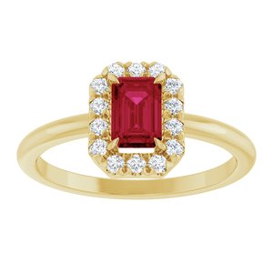 14K Yellow Gold Natural Ruby & 1/5 CTW Natural Diamond French-Set Halo-Style Ring
