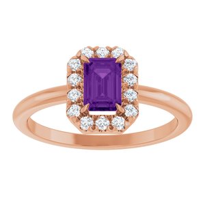 14K Rose Gold Natural Amethyst & 1/5 CTW Natural Diamond French-Set Halo-Style Ring