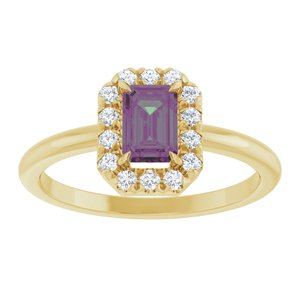 14K Yellow Gold Lab-Grown Alexandrite & 1/5 CTW Natural Diamond French-Set Halo-Style Ring