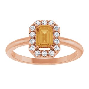 14K Rose Gold Natural Citrine & 1/5 CTW Natural Diamond French-Set Halo-Style Ring