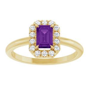 14K Yellow Gold Natural Amethyst & 1/5 CTW Natural Diamond French-Set Halo-Style Ring