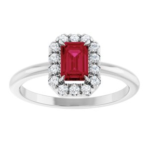14K White Gold Natural Ruby & 1/5 CTW Natural Diamond French-Set Halo-Style Ring