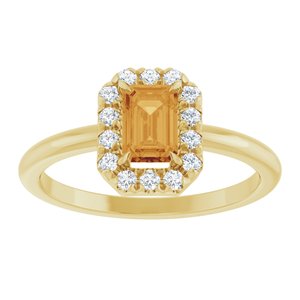 14K Yellow Gold Natural Citrine & 1/5 CTW Natural Diamond French-Set Halo-Style Ring