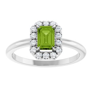 Sterling Silver Natural Peridot & 1/5 CTW Natural Diamond French-Set Halo-Style Ring