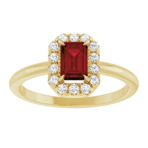 14K Yellow Gold Natural Mozambique Garnet & 1/5 CTW Natural Diamond French-Set Halo-Style Ring
