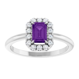 Sterling Silver Natural Amethyst & 1/5 CTW Natural Diamond French-Set Halo-Style Ring