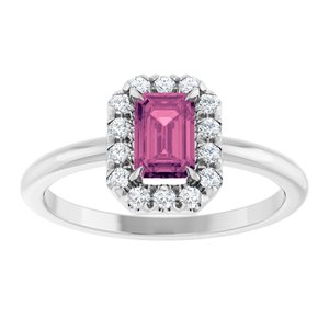 14K White Gold Natural Pink Tourmaline & 1/5 CTW Natural Diamond French-Set Halo-Style Ring