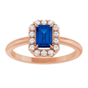 14K Rose Gold Natural Blue Sapphire & 1/5 CTW Natural Diamond French-Set Halo-Style Ring