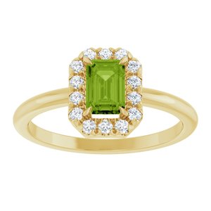 14K Yellow Gold Natural Peridot & 1/5 CTW Natural Diamond French-Set Halo-Style Ring