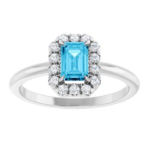 Sterling Silver Natural Aquamarine & 1/5 CTW Natural Diamond French-Set Halo-Style Ring