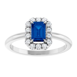 14K White Gold Lab-Grown Blue Sapphire & 1/5 CTW Natural Diamond French-Set Halo-Style Ring
