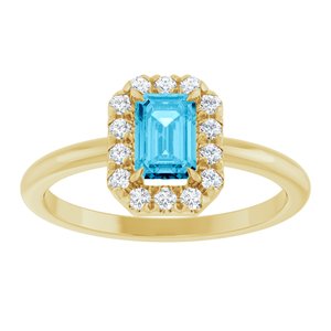 14K Yellow Gold Natural Aquamarine & 1/5 CTW Natural Diamond French-Set Halo-Style Ring