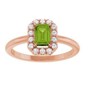14K Rose Gold Natural Peridot & 1/5 CTW Natural Diamond French-Set Halo-Style Ring