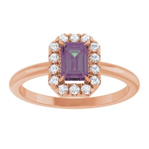 14K Rose Gold Lab-Grown Alexandrite & 1/5 CTW Natural Diamond French-Set Halo-Style Ring