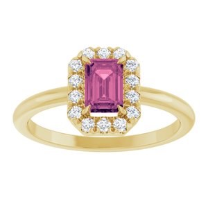14K Yellow Gold Natural Pink Tourmaline & 1/5 CTW Natural Diamond French-Set Halo-Style Ring