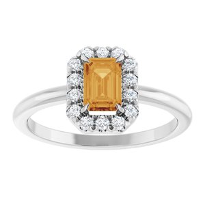 Platinum Natural Citrine & 1/5 CTW Natural Diamond French-Set Halo-Style Ring