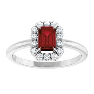 14K White Gold Natural Mozambique Garnet & 1/5 CTW Natural Diamond French-Set Halo-Style Ring