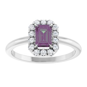 14K White Gold Lab-Grown Alexandrite & 1/5 CTW Natural Diamond French-Set Halo-Style Ring
