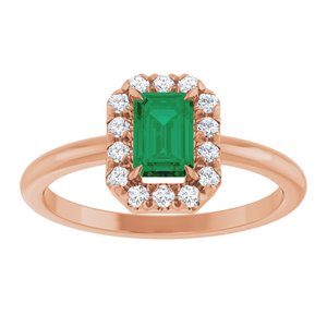 14K Rose Gold Natural Emerald & 1/5 CTW Natural Diamond French-Set Halo-Style Ring