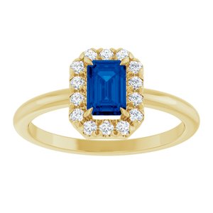 14K Yellow Gold Lab-Grown Blue Sapphire & 1/5 CTW Natural Diamond French-Set Halo-Style Ring