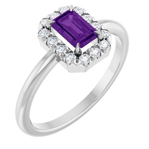 14K White Gold Natural Amethyst & 1/5 CTW Natural Diamond French-Set Halo-Style Ring