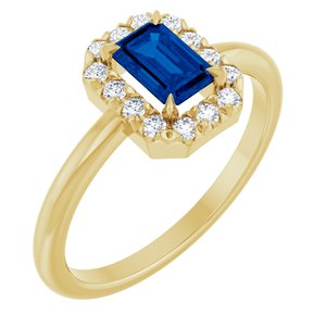 14K Yellow Gold Lab-Grown Blue Sapphire & 1/5 CTW Natural Diamond French-Set Halo-Style Ring