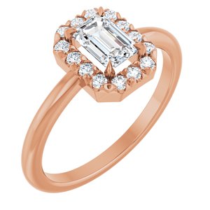 14K Rose Gold Natural White Sapphire & 1/5 CTW Natural Diamond French-Set Halo-Style Ring