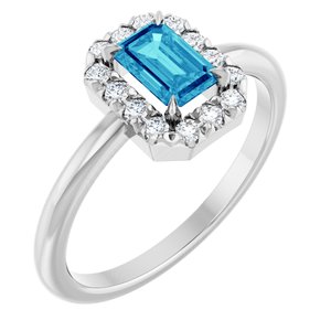 Platinum Natural Blue Zircon & 1/5 CTW Natural Diamond French-Set Halo-Style Ring