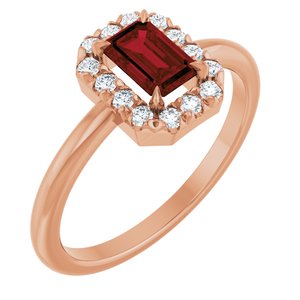 14K Rose Gold Natural Mozambique Garnet & 1/5 CTW Natural Diamond French-Set Halo-Style Ring