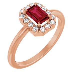 14K Rose Gold Lab-Grown Ruby & 1/5 CTW Natural Diamond French-Set Halo-Style Ring