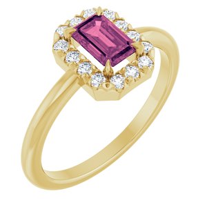 14K Yellow Gold Natural Pink Tourmaline & 1/5 CTW Natural Diamond French-Set Halo-Style Ring