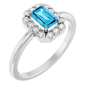 Sterling Silver Natural Aquamarine & 1/5 CTW Natural Diamond French-Set Halo-Style Ring