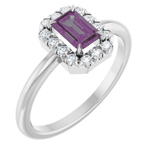 14K White Gold Lab-Grown Alexandrite & 1/5 CTW Natural Diamond French-Set Halo-Style Ring