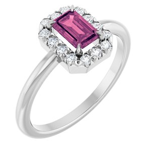 14K White Gold Natural Pink Tourmaline & 1/5 CTW Natural Diamond French-Set Halo-Style Ring