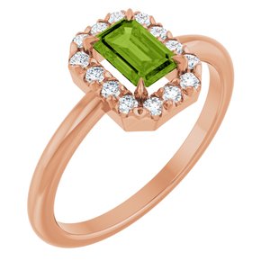 14K Rose Gold Natural Peridot & 1/5 CTW Natural Diamond French-Set Halo-Style Ring