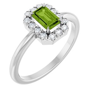 Sterling Silver Natural Peridot & 1/5 CTW Natural Diamond French-Set Halo-Style Ring