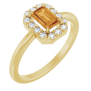 14K Yellow Gold Natural Citrine & 1/5 CTW Natural Diamond French-Set Halo-Style Ring