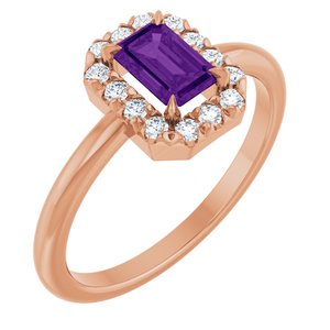 14K Rose Gold Natural Amethyst & 1/5 CTW Natural Diamond French-Set Halo-Style Ring