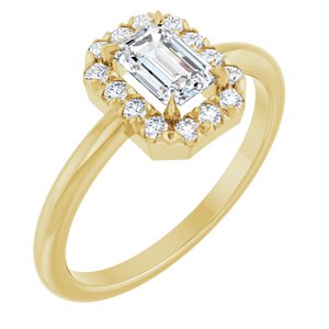 14K Yellow Gold Natural White Sapphire & 1/5 CTW Natural Diamond French-Set Halo-Style Ring