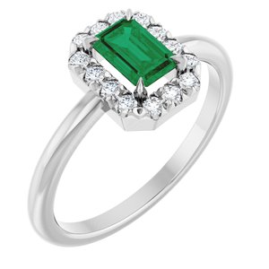 Platinum Natural Emerald & 1/5 CTW Natural Diamond French-Set Halo-Style Ring