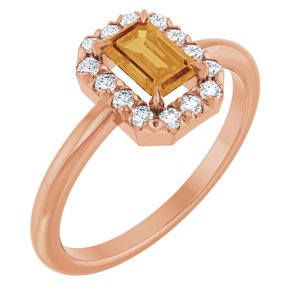 14K Rose Gold Natural Citrine & 1/5 CTW Natural Diamond French-Set Halo-Style Ring