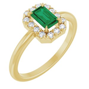 14K Yellow Gold Lab-Grown Emerald & 1/5 CTW Natural Diamond French-Set Halo-Style Ring
