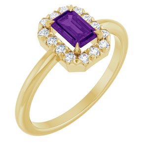 14K Yellow Gold Natural Amethyst & 1/5 CTW Natural Diamond French-Set Halo-Style Ring