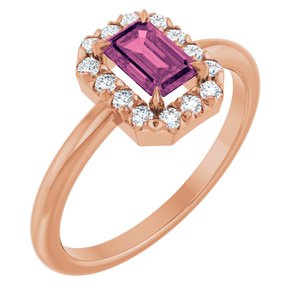 14K Rose Gold Natural Pink Tourmaline & 1/5 CTW Natural Diamond French-Set Halo-Style Ring