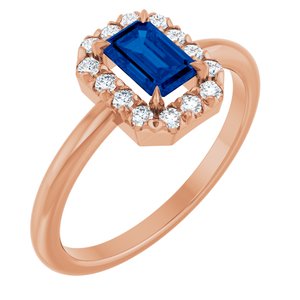 14K Rose Gold Natural Blue Sapphire & 1/5 CTW Natural Diamond French-Set Halo-Style Ring