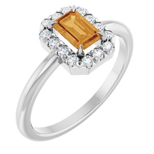 14K White Gold Natural Citrine & 1/5 CTW Natural Diamond French-Set Halo-Style Ring