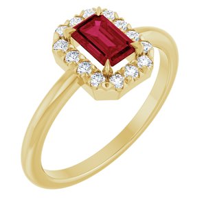 14K Yellow Gold Lab-Grown Ruby & 1/5 CTW Natural Diamond French-Set Halo-Style Ring